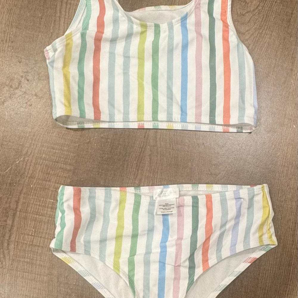 Pearl Kids Rainbow Stripe Swim Bikini - White Base with Multicolor Stripes